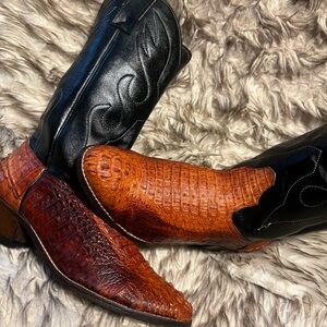 Genuine Unbranded Caiman Gator Print & Leather Western Boots-Tan-Sz 9